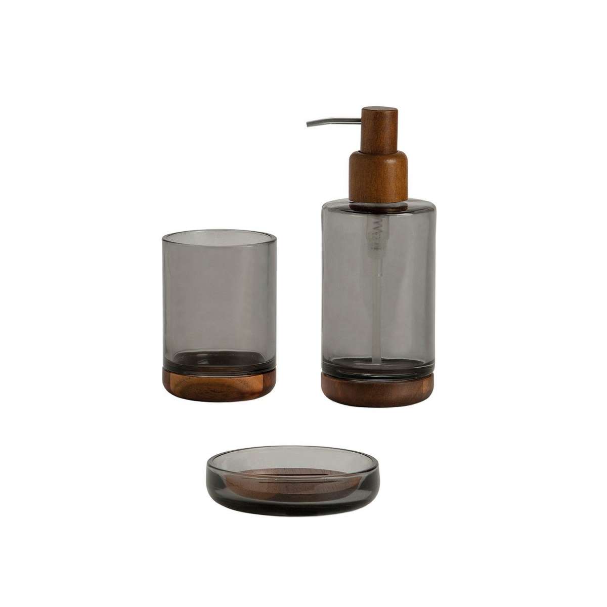 Immagine del prodotto Piattino Rotondo Porta Sapone in Vetro Grigio e Acacia | A. House