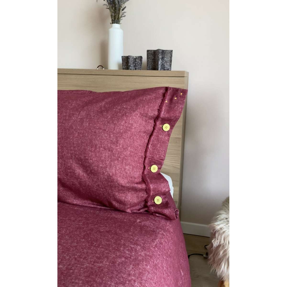 Immagine variante Bordeaux - Completo Letto Matrimoniale Patty in FLANELLA Tinta in Filo (8 colori) | Govina Biancheria per la Casa