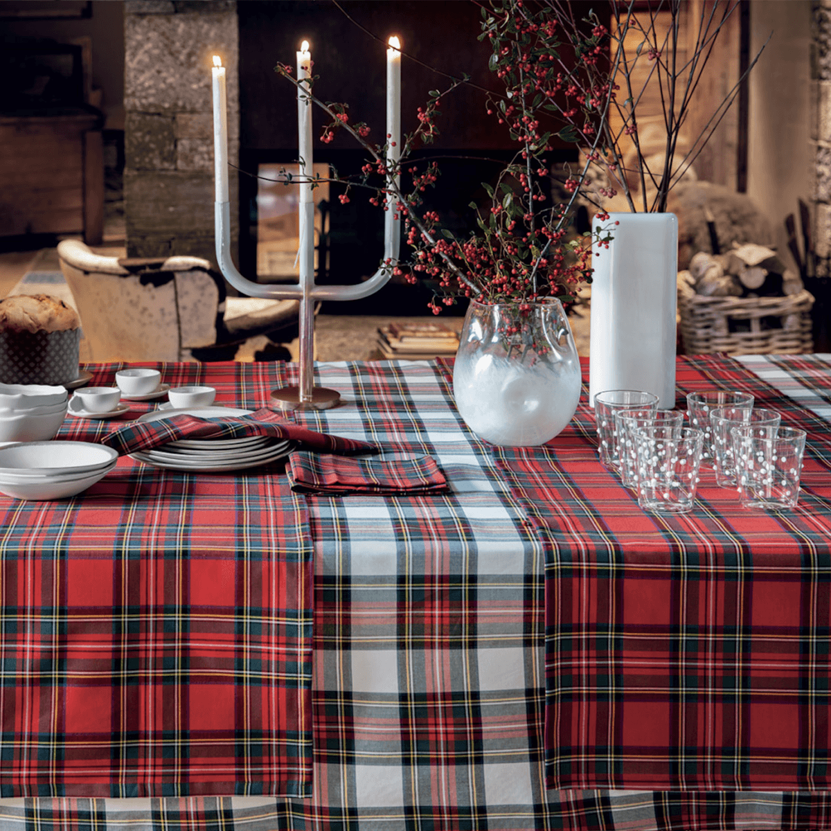 Immagine del prodotto Tovaglia Rettangolare Bossi in Cotone 0336 Tartan Scozzese Bianco | Bossi