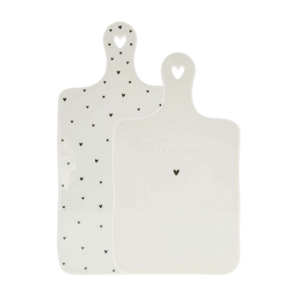 Immagine del prodotto Tagliere in Ceramica Bianca con Cuoricino e Incisione "Love to laugh with you" | Bastion Collections