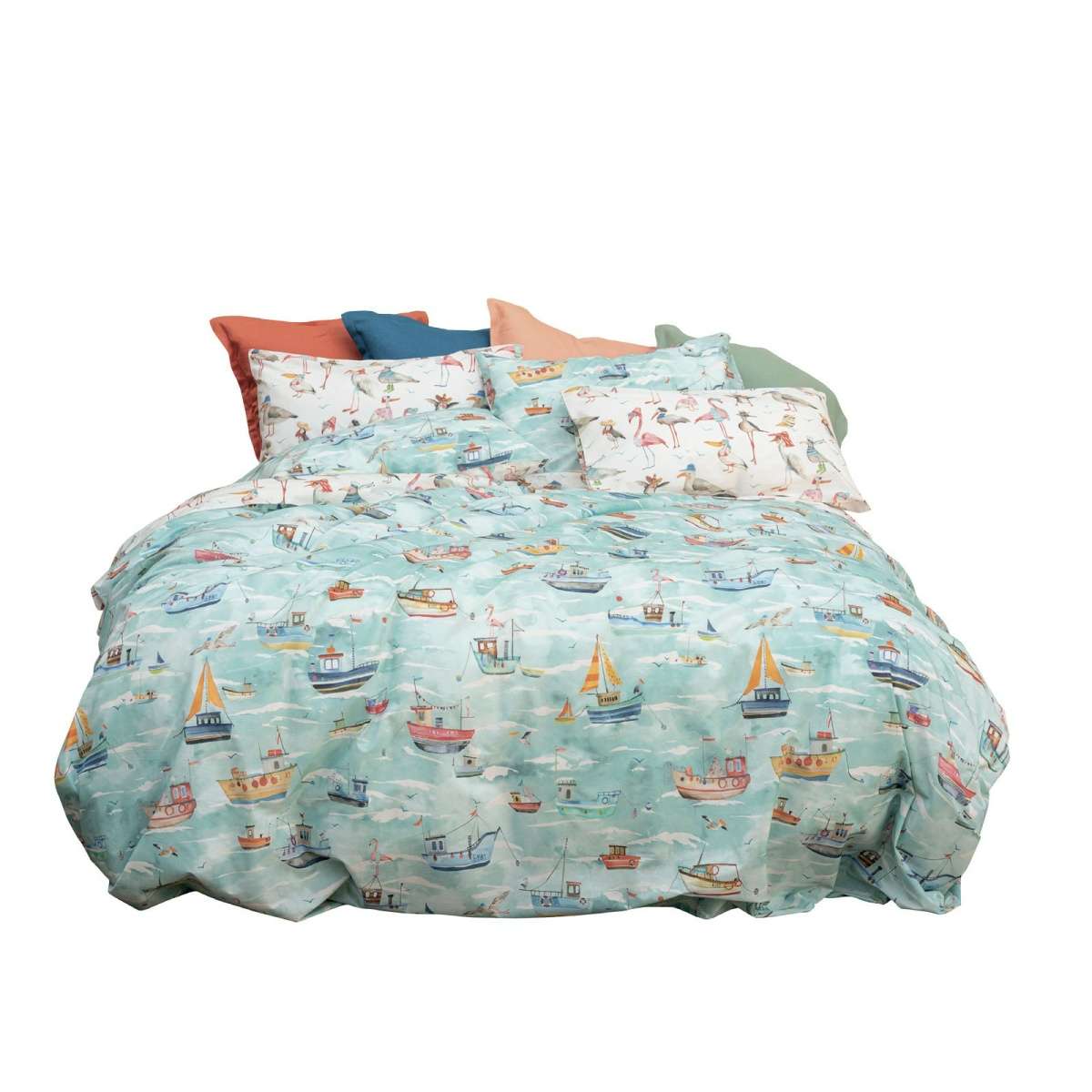 Immagine del prodotto Completo Letto Matrimoniale Paranza Barche in Percalle di Cotone | Tessitura Toscana Telerie
