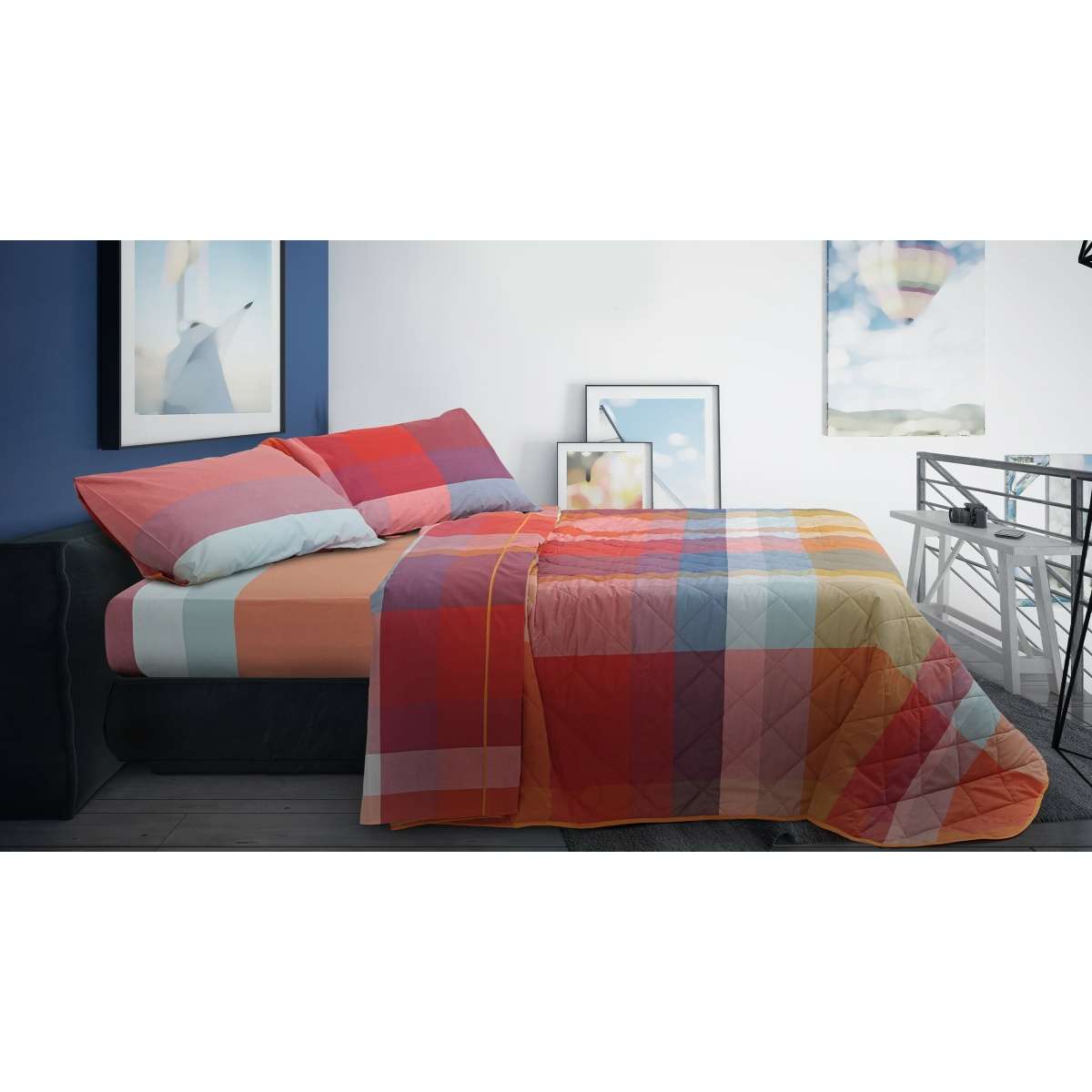 Immagine del prodotto Completo Letto Matrimoniale Brighton Tinto in Filo in Cotone Percalle Daunex | Daunex