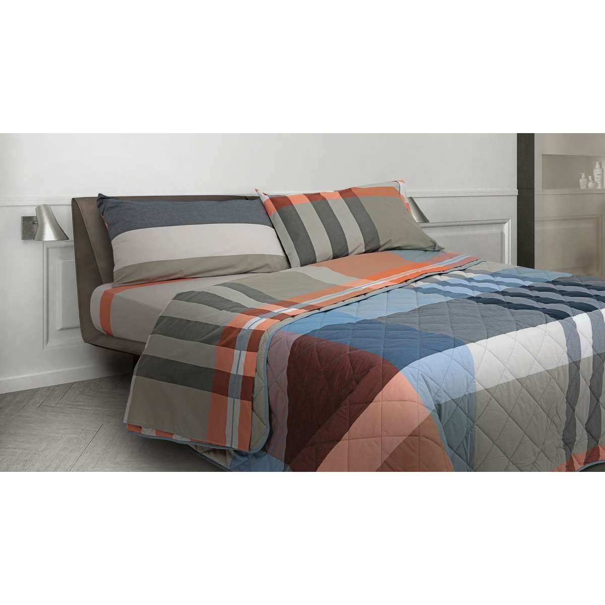 Immagine del prodotto Completo Letto Matrimoniale Liverpool Arancio Tinto in Filo in Cotone Percalle Daunex | Daunex