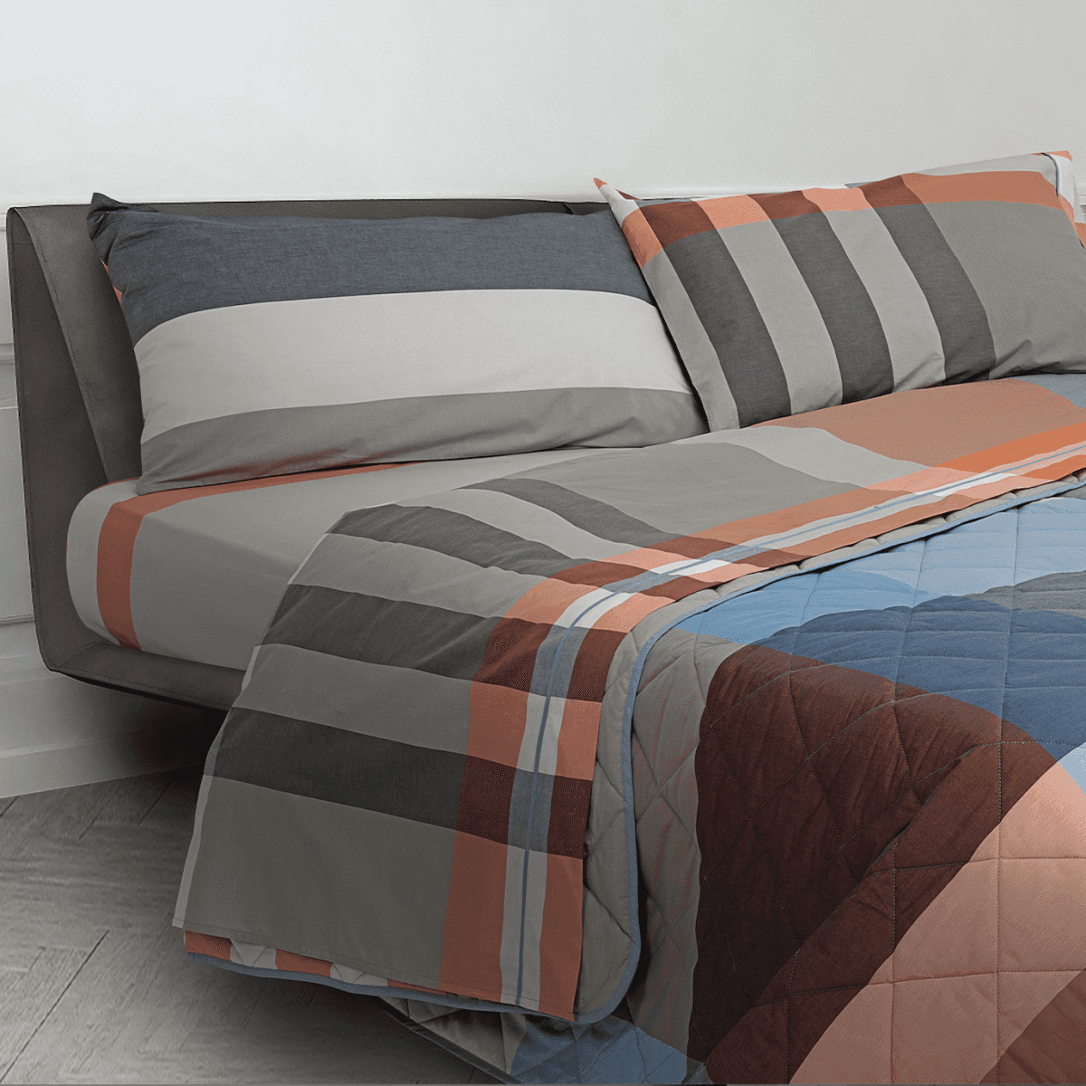 Immagine del prodotto Completo Letto Matrimoniale Liverpool Arancio Tinto in Filo in Cotone Percalle D | Daunex