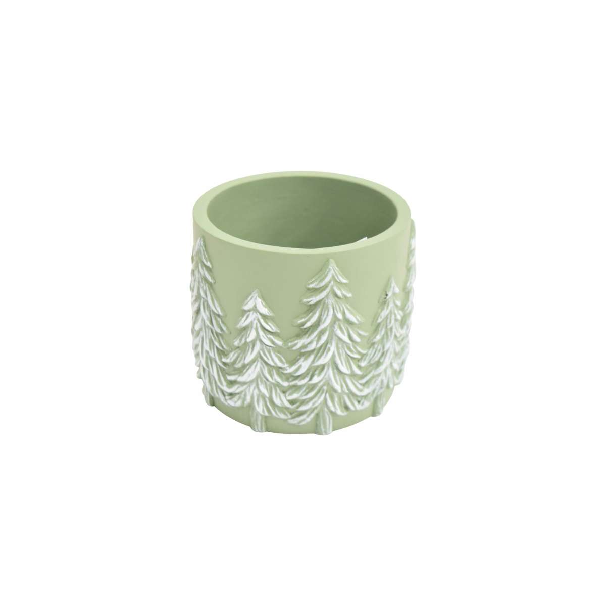 Immagine del prodotto Vaso Rotondo Disegno Abeti in Rilievo Magia Invernale Verde e Bianco (2 Misure) | Concord Home & Interior