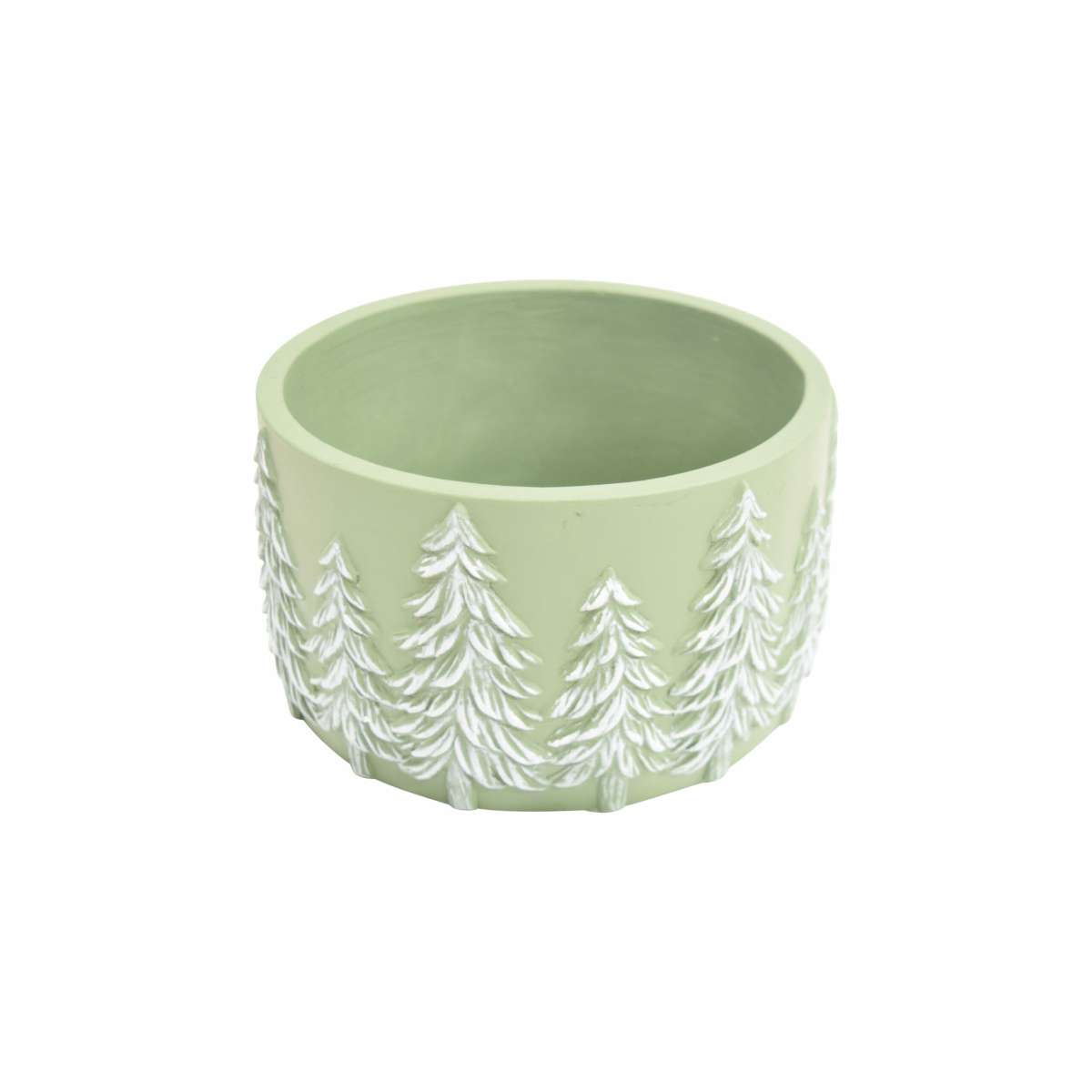 Immagine del prodotto Vaso Rotondo Disegno Abeti in Rilievo Magia Invernale Verde e Bianco (2 Misure) | Concord Home & Interior