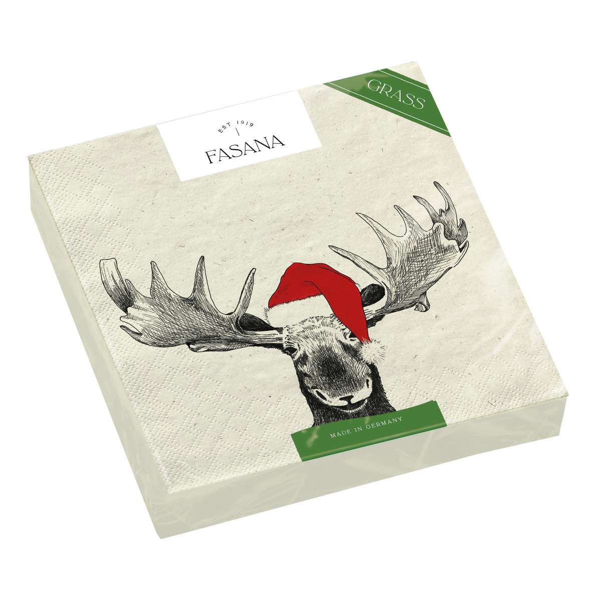 Immagine del prodotto Tovaglioli di Carta Funny Xmas Moose realizzati con Fibre di Erba 33x33 cm | FASANA EST 1919