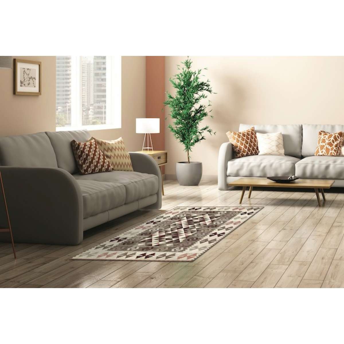 Immagine variante 65x115 cm - Tappeto Kilim Grigio Caldo Antiscivolo e Lavabile in Lavatrice | Pietro Zanetti Home
