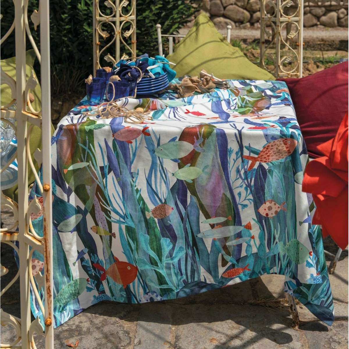Immagine variante 170x170 cm - Tovaglia Rettangolare Poseidon Stampa Digitale in 100% Cotone - 4 Misure | Tessitura Toscana Telerie