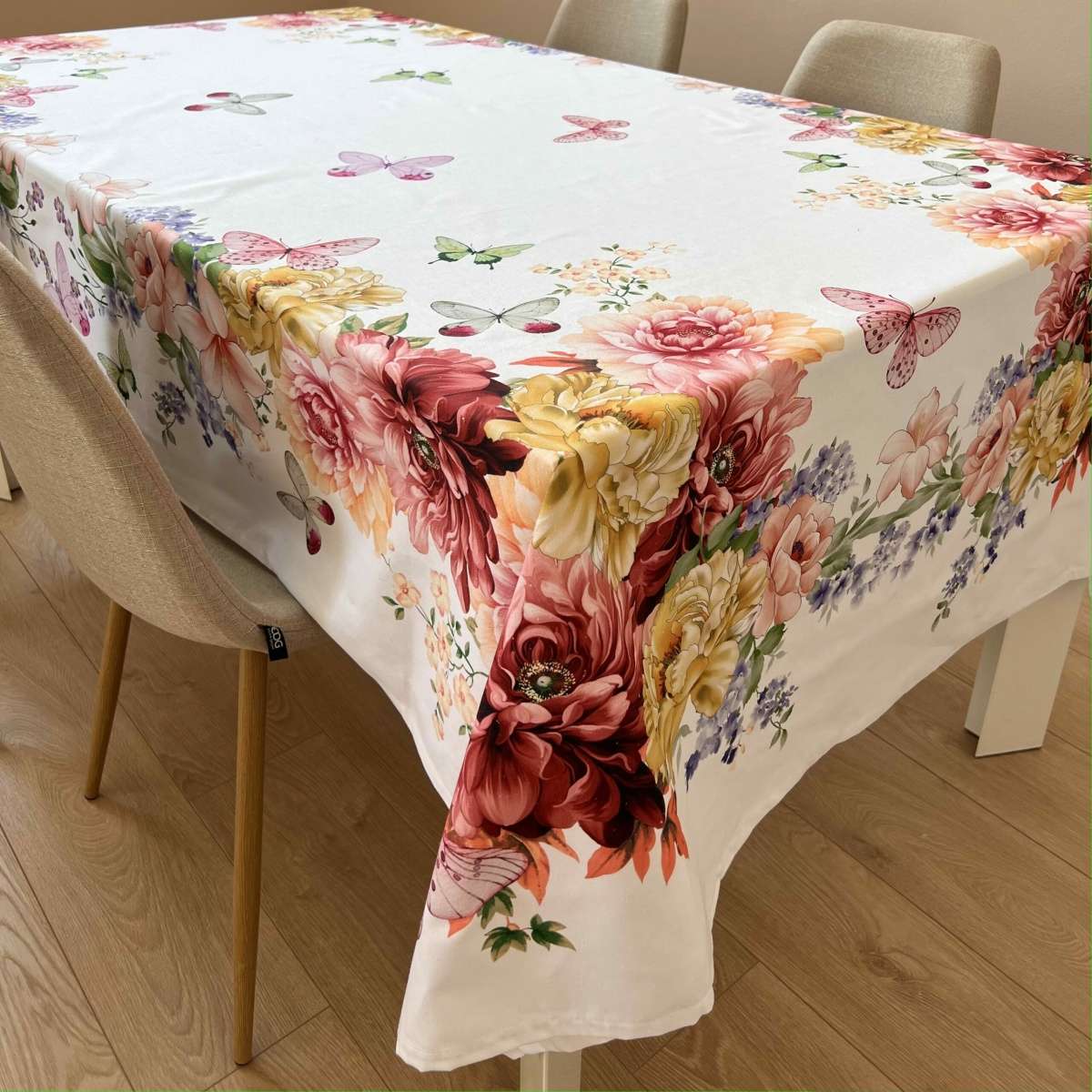 Immagine variante 150x250 cm - Tovaglia Rettangolare in Cotone Stampa Digitale Farfalle e Peonie | Pietro Zanetti Home